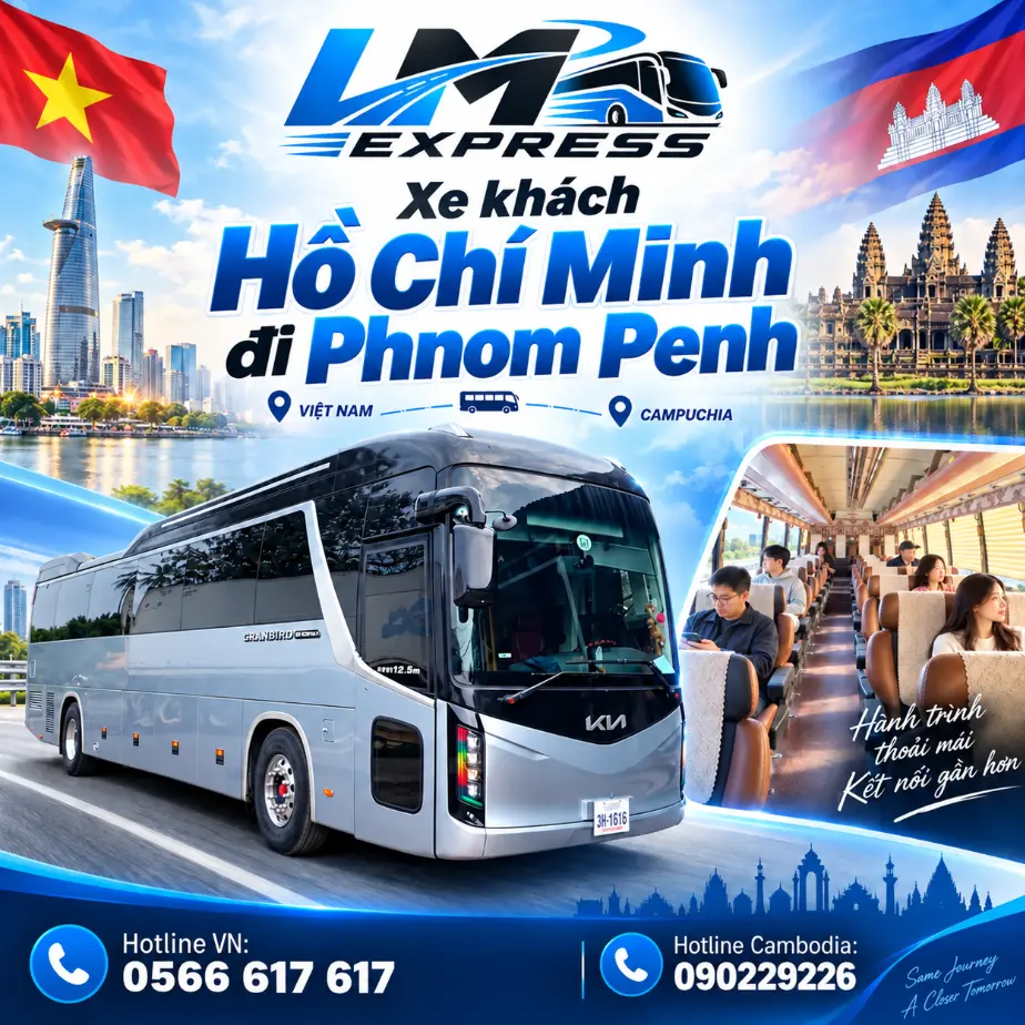 Xe khách Hồ Chí Minh đi Phnom Penh thuận tiện, hỗ trợ tư vấn lịch xe, điểm đón và hành trình. Liên hệ 0566 617 617 để đặt vé.