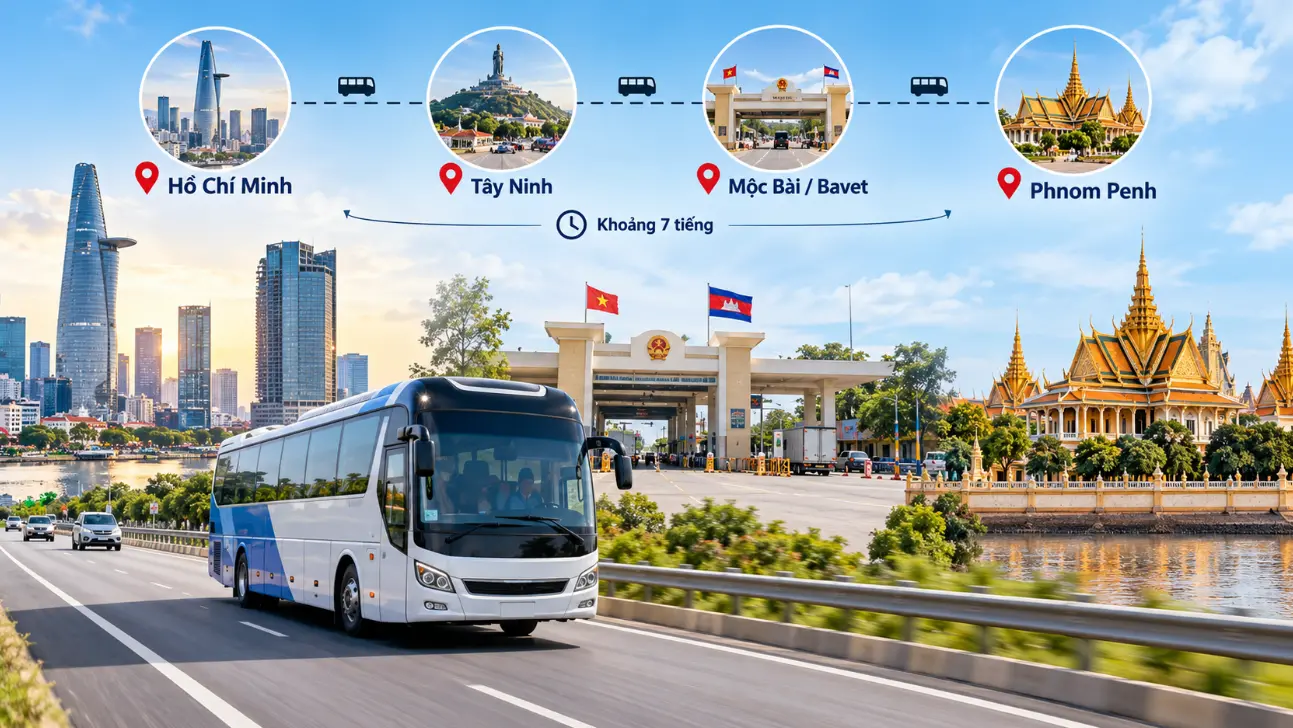 Lộ trình xe khách Hồ Chí Minh đi Phnom Penh qua Mộc Bài